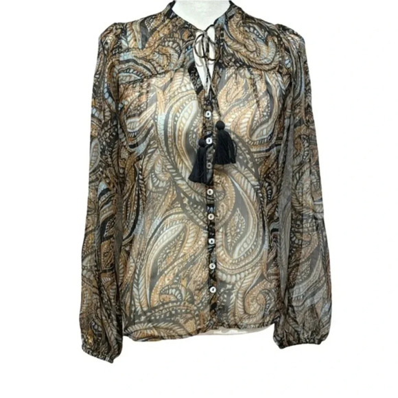 Elan Sheer Paisley Blouse with Metallic Gold NWT - Picture 1 of 5